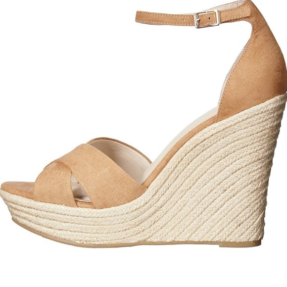 Chinese Laundry Morgan Micro Suede ankle strap wedge heels Camel sandals Sz 10 - Picture 5 of 16